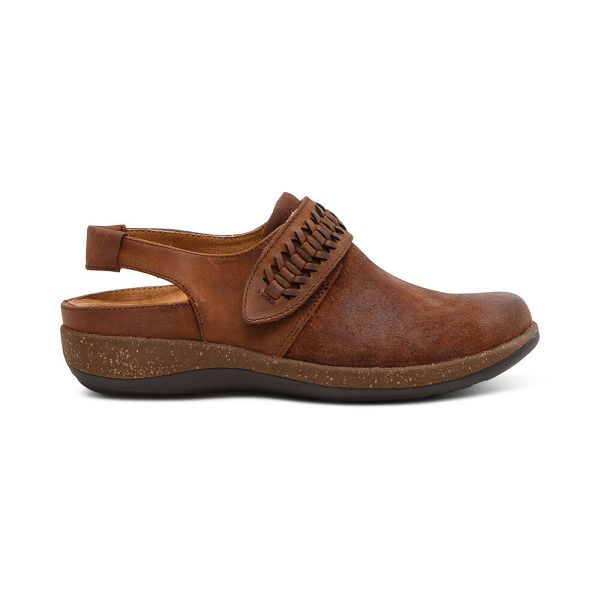 Aetrex Women's Leni Slingback Clogs Brown Shoes UK 6228-831